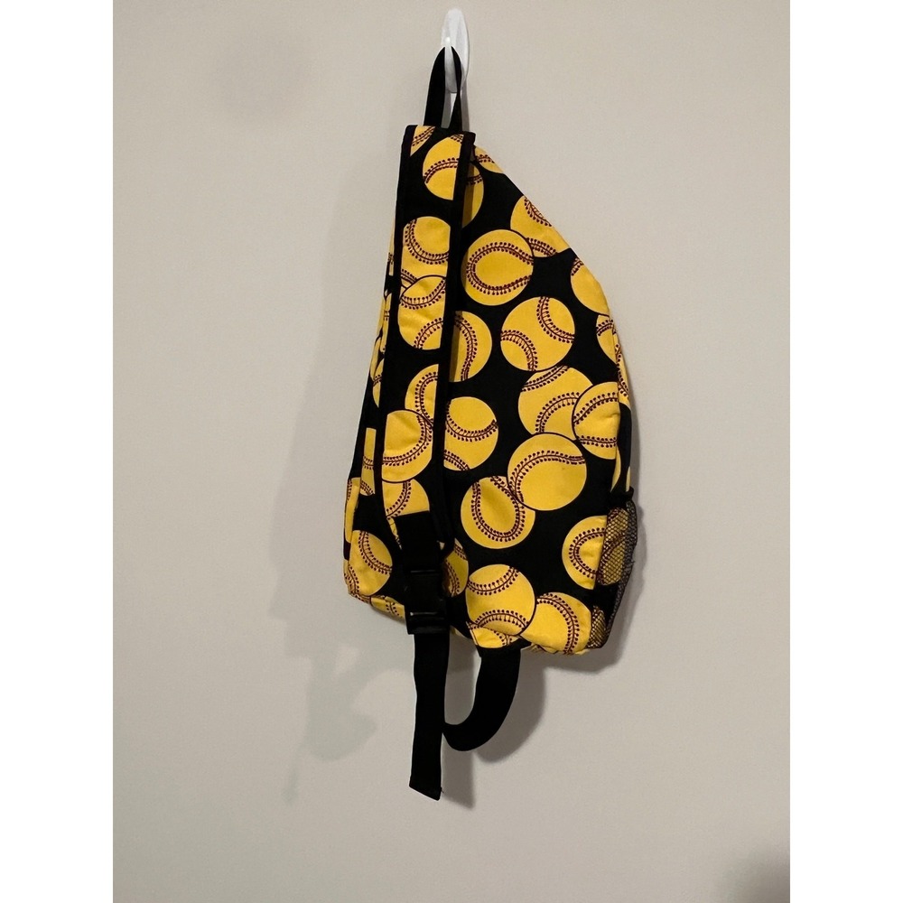 NGIL Softball Sling Backpack Yellow‎ Softballs on Black Background Preowned